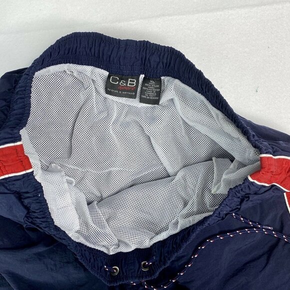 Vintage C&B Sport Swim Trunks Men XL Navy Stripe Retro Y2K Preppy Classic Mesh - Picture 6 of 7